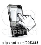 Royalty Free RF Clipart Illustration Of A 3d Hand Cursor Using A Cell Phone With Buttons by beboy