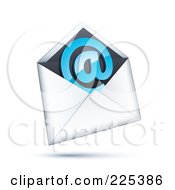Poster, Art Print Of 3d Blue At Symbol In A White And Black Envelope On A Shaded White Background