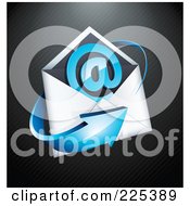 Poster, Art Print Of 3d Blue Arrow Around An Envelope And At Symbol On A Black Lined Background
