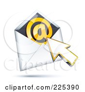 3d Cursor Arrow Over An Envelope With An Orange At Symbol