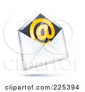 Poster, Art Print Of 3d Orange At Symbol In A White And Black Envelope On A Shaded White Background
