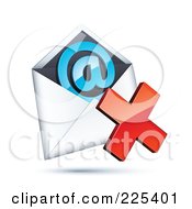 Royalty Free RF Clipart Illustration Of A 3d Red X Mark Over An Envelope With A Blue At Symbol On A Shaded White Background