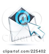 3d Cursor Arrow Over An Envelope With A Blue At Symbol