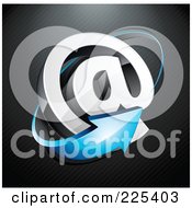 Royalty Free RF Clipart Illustration Of A 3d Blue Arrow Around An At Symbol On A Black Lined Background