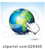 3d Computer Hand Cursor Pointing At A Green And Blue African Globe