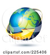 3d Orange Arrow Circling A Green And Blue African And European Globe