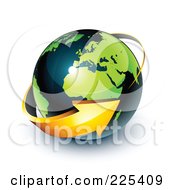 Poster, Art Print Of 3d Orange Arrow Circling A Green And Dark Blue African And European Globe