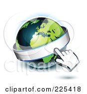 Poster, Art Print Of 3d Hand Computer Curosr Pointing At A Banner On A Green And Dark Blue African Globe
