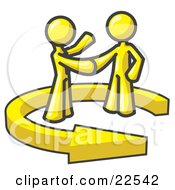 Yellow Salesman Shaking Hands With A Client While Making A Deal