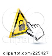 Royalty Free RF Clipart Illustration Of A 3d Hand Cursor Clicking On A Yellow Lock Button by beboy
