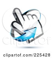 3d Blue Arrow Circling Counter Clockwise Around A Hand Cursor On A Shaded White Background