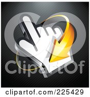 Royalty Free RF Clipart Illustration Of A 3d Orange Arrow Circling Clockwise Around A Hand Cursor On A Black Lined Background