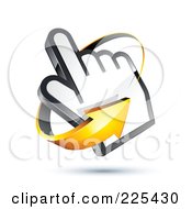 3d Orange Arrow Circling Counter Clockwise Around A Hand Cursor On A Shaded White Background
