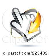 3d Orange Arrow Circling Clockwise Around A Hand Cursor On A Shaded White Background