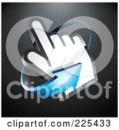 3d Blue Arrow Circling Counter Clockwise Around A Hand Cursor On A Black Lined Background