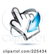 3d Blue Arrow Circling Clockwise Around A Hand Cursor On A Shaded White Background