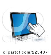 Poster, Art Print Of 3d Hand Cursor Clicking On A Blue Computer Monitor