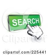 Royalty Free RF Clipart Illustration Of A 3d Hand Cursor Clicking On A Green Search Button by beboy