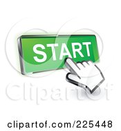 Poster, Art Print Of 3d Hand Cursor Clicking On A Green Start Button