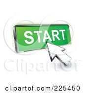 Royalty Free RF Clipart Illustration Of A 3d Arrow Cursor Clicking On A Green Start Button by beboy