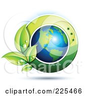 Poster, Art Print Of 3d Shiny American Globe With Dewy Green Leaves And A Green Circle