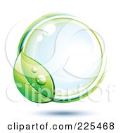 Royalty Free RF Clipart Illustration Of A 3d Blue Shiny Sphere With White Blue And Green Lines And A Dewy Leaf by beboy
