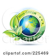 Poster, Art Print Of 3d Shiny African Globe With Green Leaves And Think Green Text