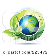Poster, Art Print Of 3d Shiny African Globe With Dewy Green Leaves And A Green Circle
