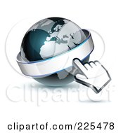 3d Computer Cursor Hand Pointing At A Banner On A Gray And Dark Blue African Globe