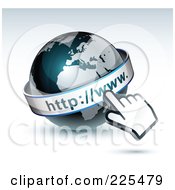 Poster, Art Print Of 3d Computer Cursor Hand Pointing At A Gray And Dark Blue African Www Globe