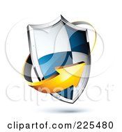 Poster, Art Print Of 3d Orange Arrow Around A Blue And White Shield