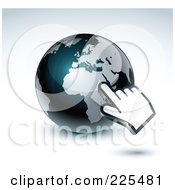Poster, Art Print Of 3d Hand Computer Cursor Pointing At A Gray And Dark Blue African Globe