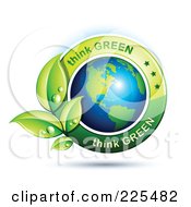Poster, Art Print Of 3d Shiny American Globe With Green Leaves And Think Green Text