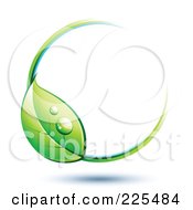 Poster, Art Print Of 3d White Circle With White Blue And Green Lines And A Dewy Leaf