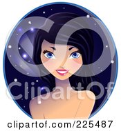 Poster, Art Print Of Beautiful Black Haired Woman Over A Night Time Circle