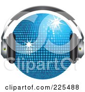 Royalty Free RF Clipart Illustration Of A 3d Blue Disco Ball Wearing Headphones by elaineitalia #COLLC225488-0046