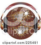 Royalty Free RF Clipart Illustration Of A 3d Bronze Disco Ball Wearing Headphones