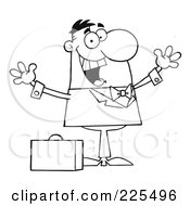 Poster, Art Print Of Coloring Page Outline Of A Happy Businessman Holding His Arms Up By A Briefcase