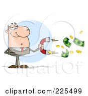Poster, Art Print Of White Businessman Collecting Cash With A Money Magnet