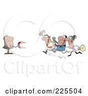Poster, Art Print Of Group Of Hispanic People Racing Towards A Hispanic Businessman With A Money Magnet