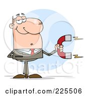 White Businessman Holding A Strong Magnet