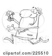 Poster, Art Print Of Coloring Page Outline Of A Happy Businessman Running With Cash In Hand