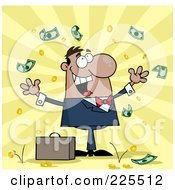 Royalty Free RF Clipart Illustration Of A Successful Black Businessman Standing Under Falling Money