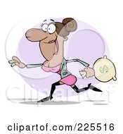 Royalty Free RF Clipart Illustration Of A Happy Black Woman Running With A Money Bag