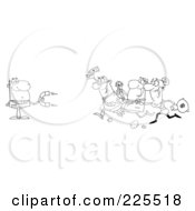 Poster, Art Print Of Coloring Page Outline Of People Running Towards A Businessman With A Money Magnet
