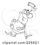 Royalty Free RF Clipart Illustration Of A Coloring Page Outline Of A Happy Businessman Running And Holding Up Cash