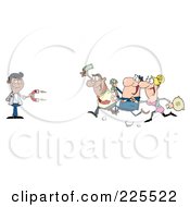 Poster, Art Print Of People Running Towards A Hispanic Man With A Money Magnet