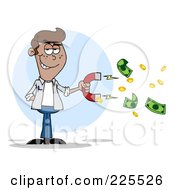 Royalty Free RF Clipart Illustration Of A Black Man Collecting Cash With A Money Magnet