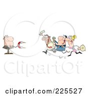 Poster, Art Print Of People Running Towards A Caucasian Businessman With A Money Magnet