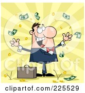 Poster, Art Print Of Successful White Businessman Standing Under Falling Money